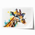 Giraffe-themed wall art print showcasing intricate designs and vibrant colors, rolled and packaged securely in a cardboard tube for easy display. Perfect for nature lovers and home decor enthusiasts.