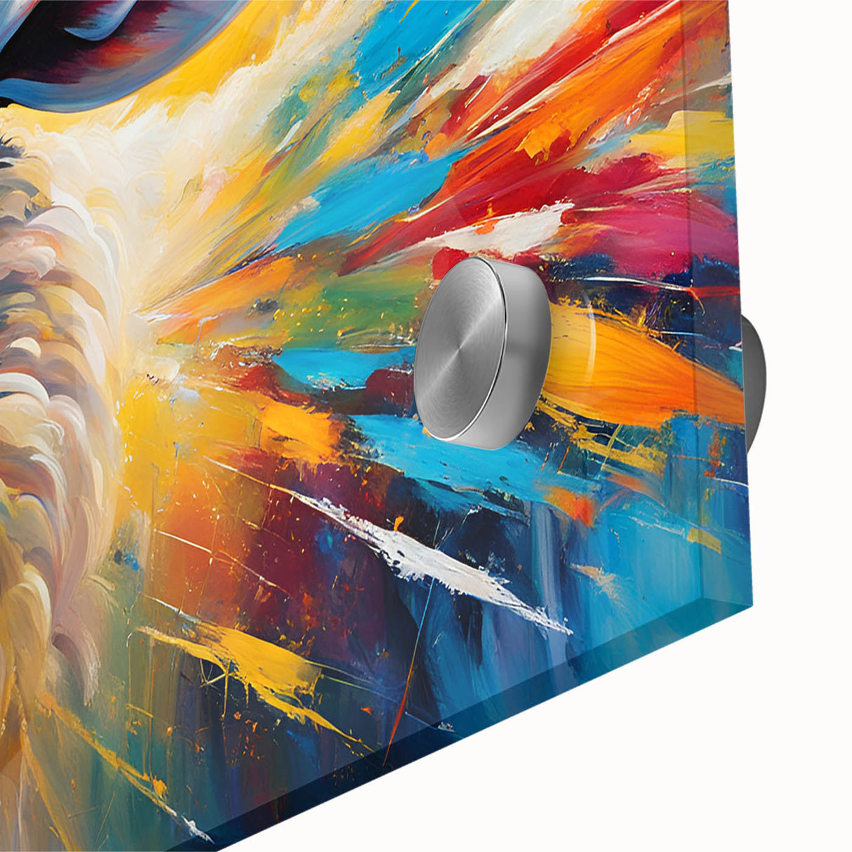 Close-up of a vibrant acrylic wall art piece showcasing a stylized goat design, featuring intricate details and bold colors, perfect for animal lovers and home decor enthusiasts.