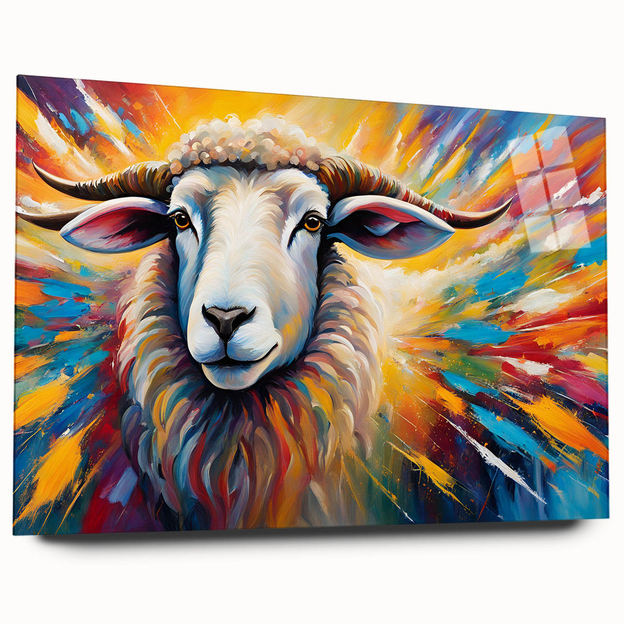 Acrylic wall art featuring a side view of a whimsical goat design, showcasing vibrant colors and intricate details, perfect for animal lovers and modern decor.