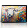 Framed wall art featuring a striking goat design in a modern black frame, showcasing intricate details and vibrant colors, perfect for enhancing any wildlife-themed decor.