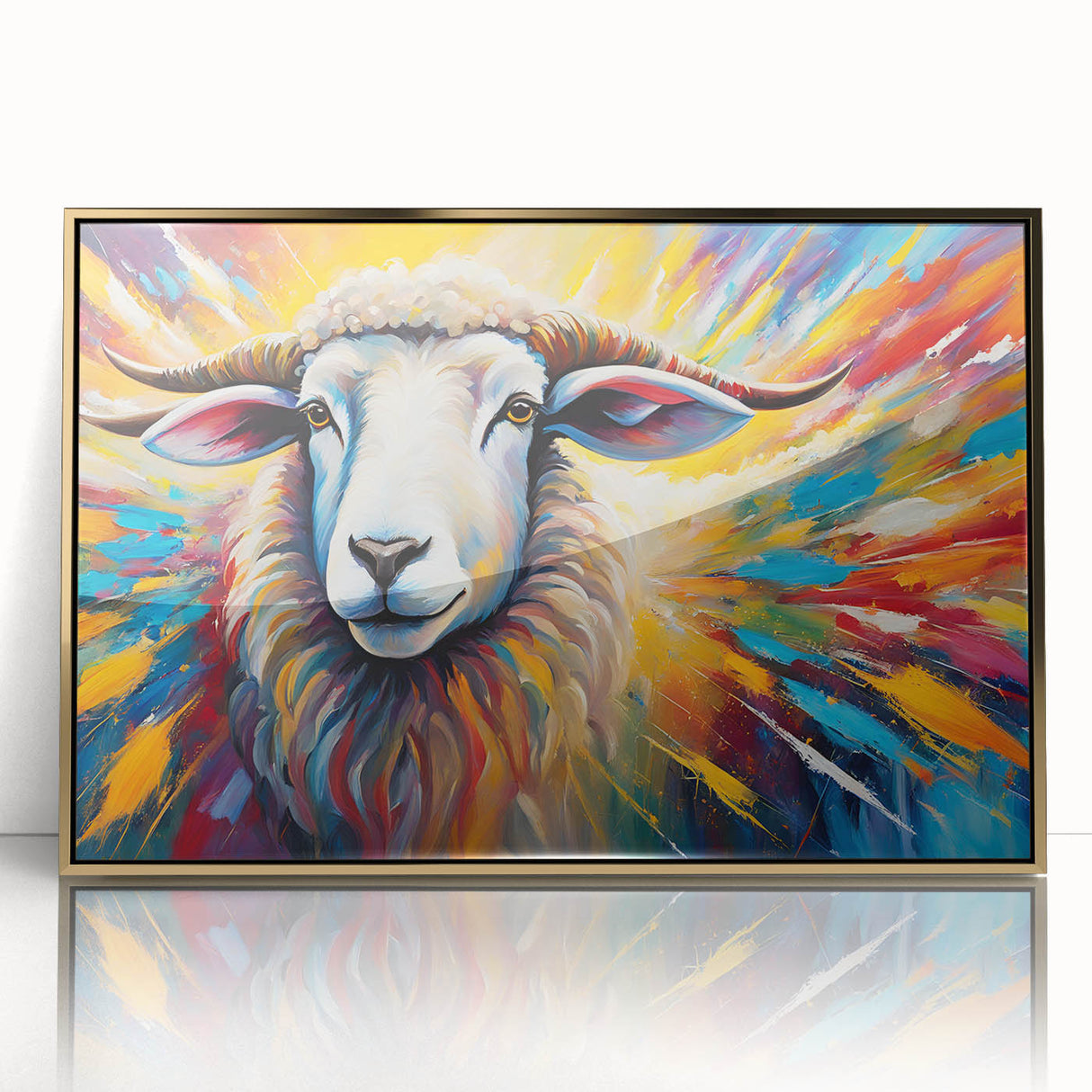 Framed wall art featuring a striking gold-accented design of a goat in a natural setting, ideal for animal lovers and modern decor enthusiasts. This acrylic piece adds a touch of elegance to any interior space.