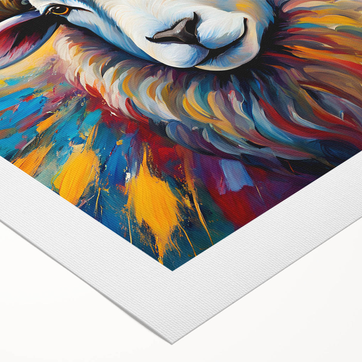 Rolled canvas art showcasing a whimsical goat design in vibrant colors, perfect for animal lovers and home decor, packaged securely in a cardboard tube.