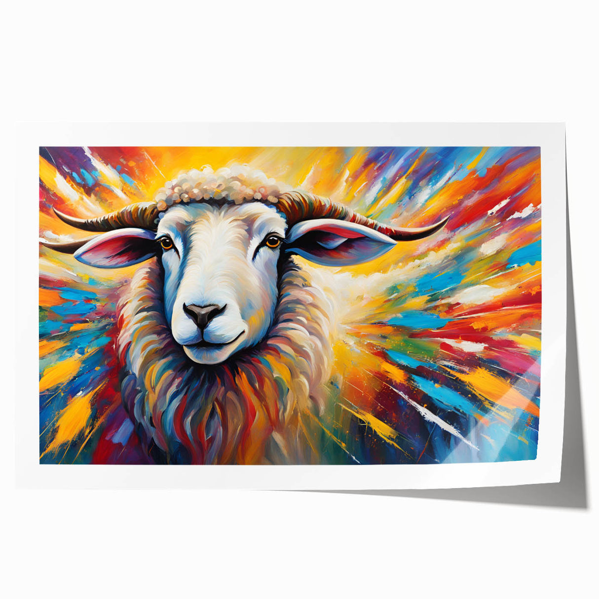 Colorful goat-themed wall art print showcasing intricate designs, perfect for animal lovers and home decor enthusiasts. Ideal for adding a vibrant touch to any room.