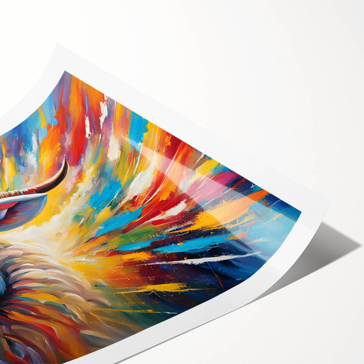 Rolled print featuring a vibrant goat design from the "Animals: A Wild Life" collection, showcasing intricate details and bold colors, perfect for animal lovers and home decor enthusiasts.