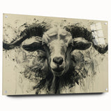 Acrylic glass wall art showcasing a detailed side view of a wild goat design, featuring vibrant colors and textures, ideal for animal lovers and decor enthusiasts.