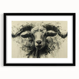 Framed wall art featuring a stylish goat design in a black frame with a white mat, perfect for elevating home decor and showcasing wildlife artistry.