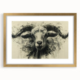 Golden-framed wall art featuring a stylized goat design in a wild-life theme, perfect for animal lovers and home decor enthusiasts. The artwork showcases intricate details and vibrant colors, ideal for adding a unique touch to living spaces.