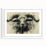 Framed wall art featuring a stylish goat design from the "Animals A Wild Life" collection, with a white mat and sleek frame, ideal for modern decor.