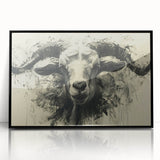 Framed wall art featuring a striking goat design, crafted with acrylic and a sleek black frame, perfect for animal lovers and modern decor enthusiasts.