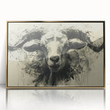 Framed wall art featuring a striking goat design with intricate details and a gold-acrylic finish, perfect for enhancing modern home decor.