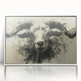 Framed acrylic wall art showcasing a wild goat design, featuring a white border and vibrant colors, perfect for animal lovers and nature-themed decor.