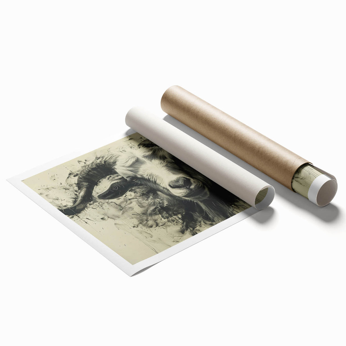 Rolled print of a goat design from the "A Wild Life" wall art collection, showcasing vibrant colors and intricate details, perfect for animal lovers' home decor.