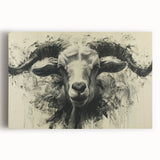 Stretched canvas wall art featuring a vibrant goat design in a wild-life theme, showcasing detailed textures and earthy colors, perfect for animal lovers.