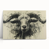 Stretched canvas wall art featuring a whimsical goat design, showcasing vibrant colors and intricate details, perfect for enhancing any home decor or animal-themed space.