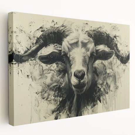 Stretched canvas wall art depicting a colorful goat design in a wild setting, showcasing vibrant colors and intricate details, perfect for animal lovers and home décor.