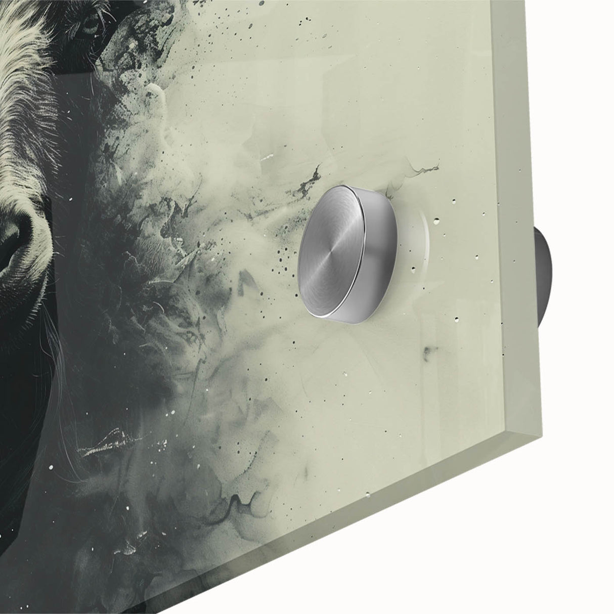 Close-up view of a vibrant acrylic glass wall art piece featuring a detailed goat design from the "Animals: A Wild Life" collection, showcasing rich colors and intricate patterns against a smooth background, perfect for enhancing modern home decor.