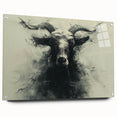 Acrylic wall art featuring a side view of a goat design, showcasing intricate details and vibrant colors, mounted with pins for a modern display. Ideal for wildlife enthusiasts and home decor.