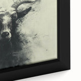 Close-up view of a framed canvas featuring a detailed goat design, showcasing vibrant colors and intricate textures, perfect for wildlife art enthusiasts.