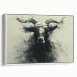 Framed wall art showcasing a white goat design with intricate details, set against a minimalist background, perfect for animal lovers and modern decor enthusiasts.