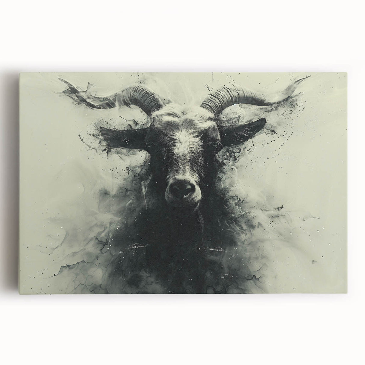 Vibrant stretched canvas wall art featuring a majestic goat design in a natural setting, showcasing detailed textures and earthy colors, perfect for wildlife enthusiasts.