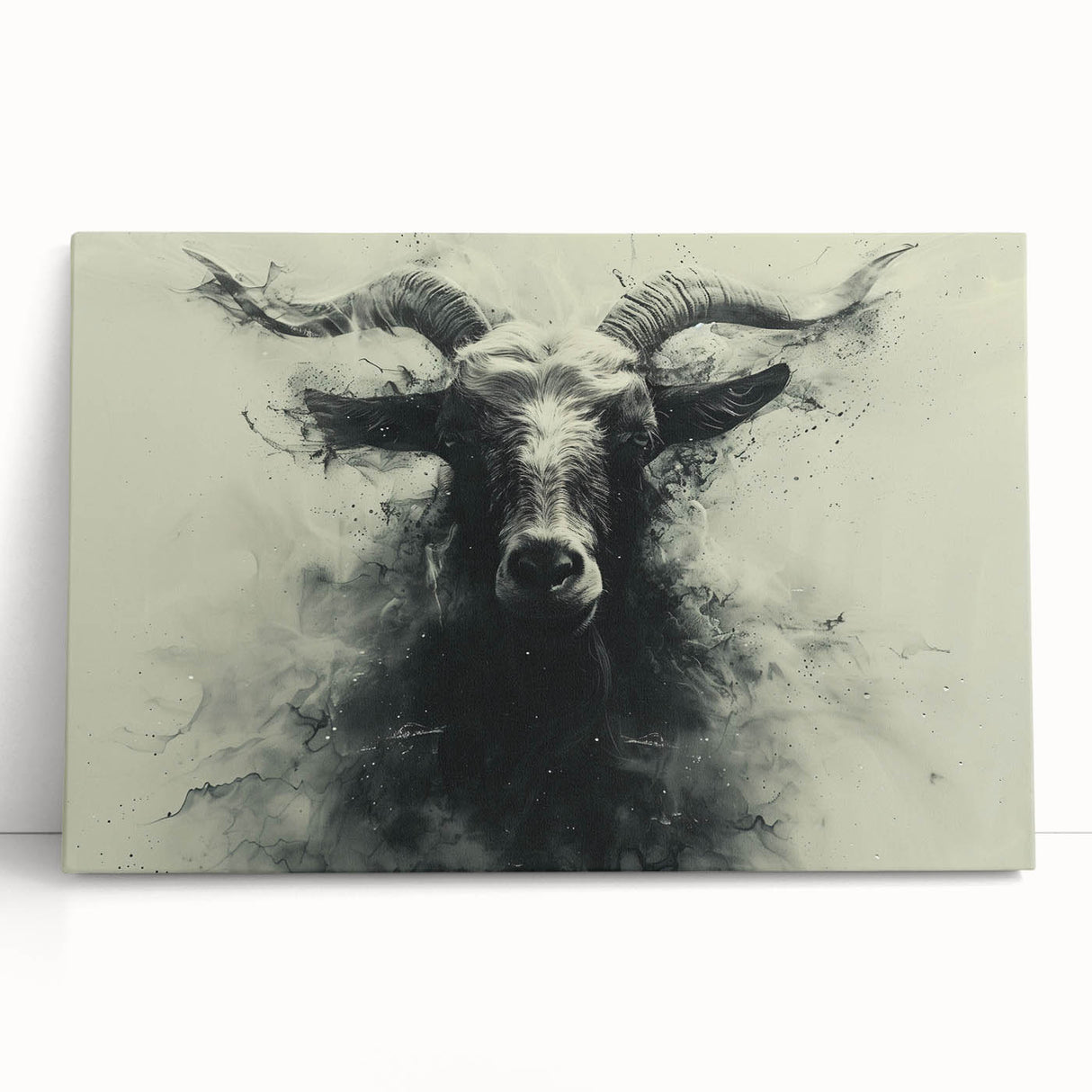 Stretched canvas wall art featuring a vibrant goat design, showcasing intricate details and bold colors, perfect for adding a wildlife touch to home decor.