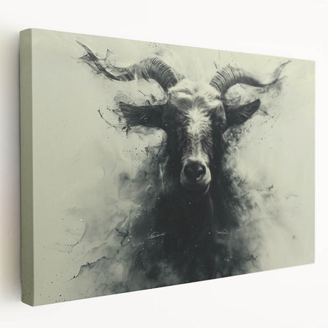 Stretched canvas wall art showcasing a side view of a whimsical goat design, featuring vibrant colors and intricate details, perfect for animal lovers and home decor enthusiasts.