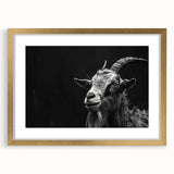 Gold-framed wall art featuring a stylized goat design, part of a wildlife collection, showcasing intricate details and vibrant colors, perfect for home decor.