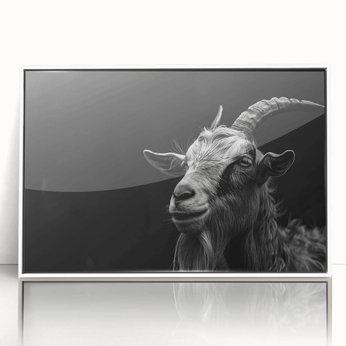 Framed wall art featuring a striking goat design on acrylic, showcasing vibrant colors and intricate details, perfect for enhancing any modern decor.
