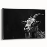 Framed wall art featuring a geometric goat design in a black color scheme, showcasing a modern aesthetic ideal for animal lovers and contemporary decor.