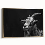Framed canvas wall art featuring a majestic goat design with intricate details, set against a gold background, perfect for animal lovers and home decor enthusiasts.