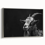 Framed wall art showcasing a silver side view of a goat design, part of the "Animals: A Wild Life" collection, perfect for modern decor enthusiasts.