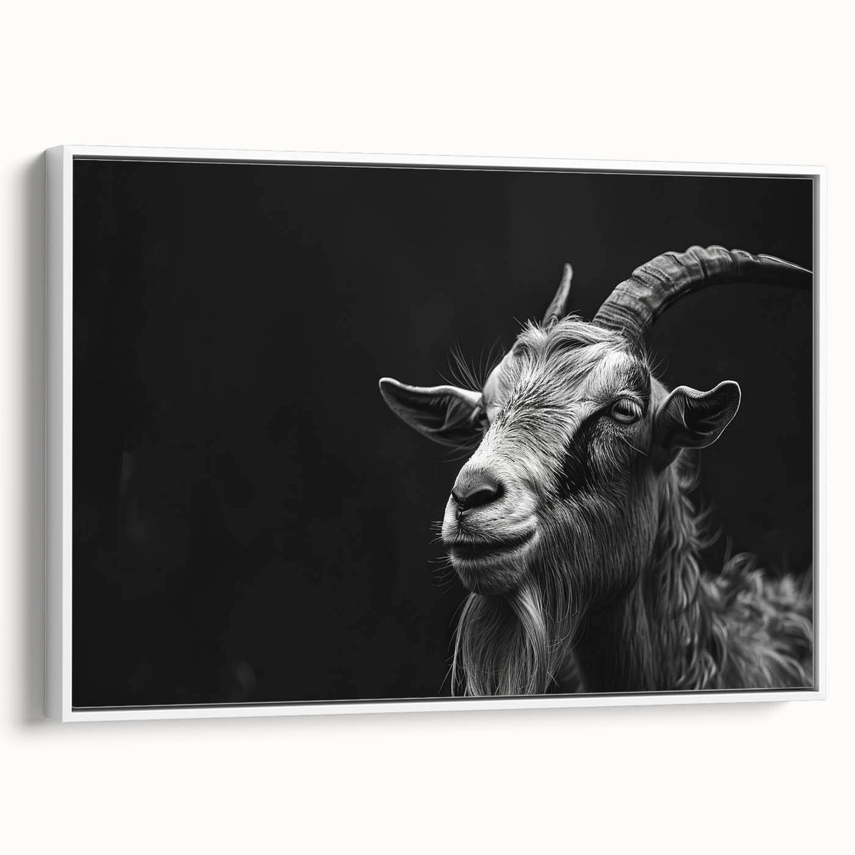 Framed wall art featuring a whimsical goat design on a white canvas, showcasing playful colors and intricate details, ideal for animal lovers and home decor enthusiasts.