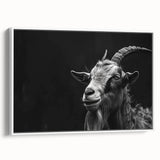 Framed wall art featuring a whimsical goat design on a white canvas, showcasing playful colors and intricate details, ideal for animal lovers and home decor enthusiasts.