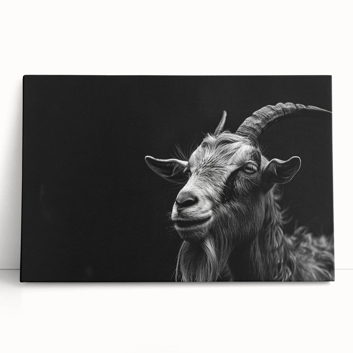Stretched canvas wall art featuring a vibrant goat design, showcasing intricate details and rich colors, ideal for adding a touch of wildlife charm to any room.