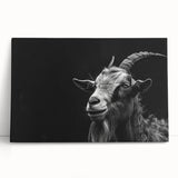 Stretched canvas wall art featuring a vibrant goat design, showcasing intricate details and rich colors, ideal for adding a touch of wildlife charm to any room.
