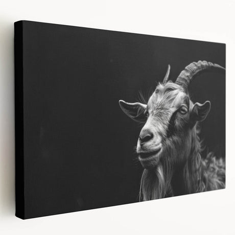 Side view of a stretched canvas wall art featuring a whimsical goat design, showcasing vibrant colors and intricate details, perfect for animal lovers and unique home decor.