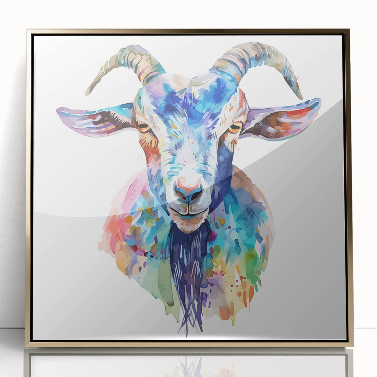 Framed wall art showcasing a stylish goat design with a gold-acrylic finish, perfect for adding a modern touch to home decor. Ideal for animal lovers and art enthusiasts.