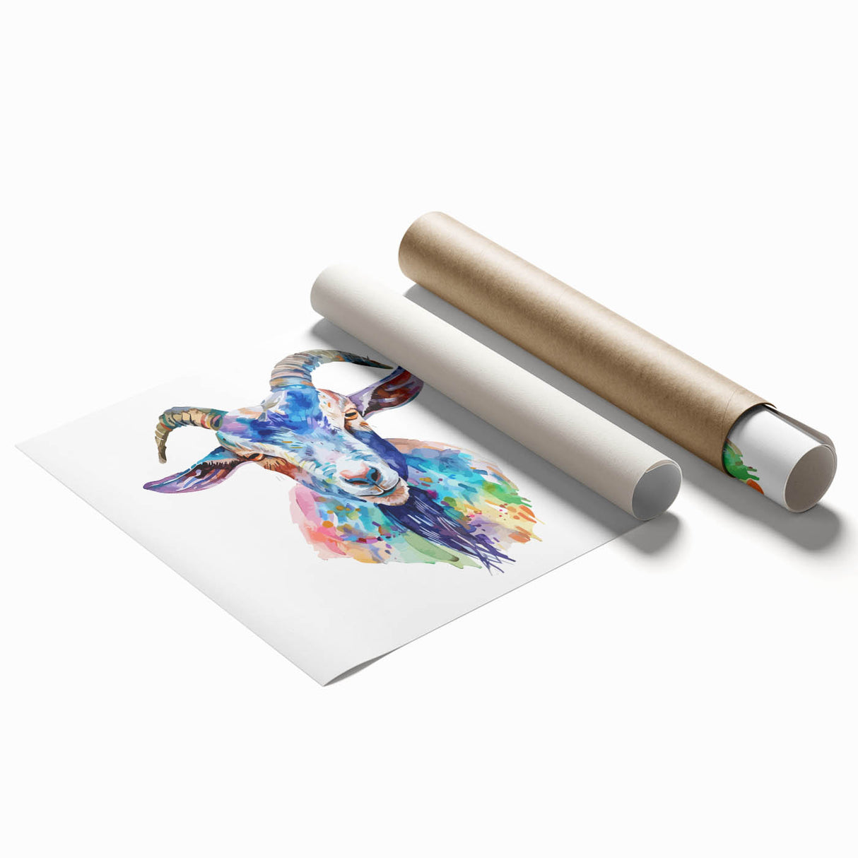 Goat-themed wall art print featuring a vibrant and colorful design depicting wildlife in a natural setting, ideal for animal lovers and home decor enthusiasts.