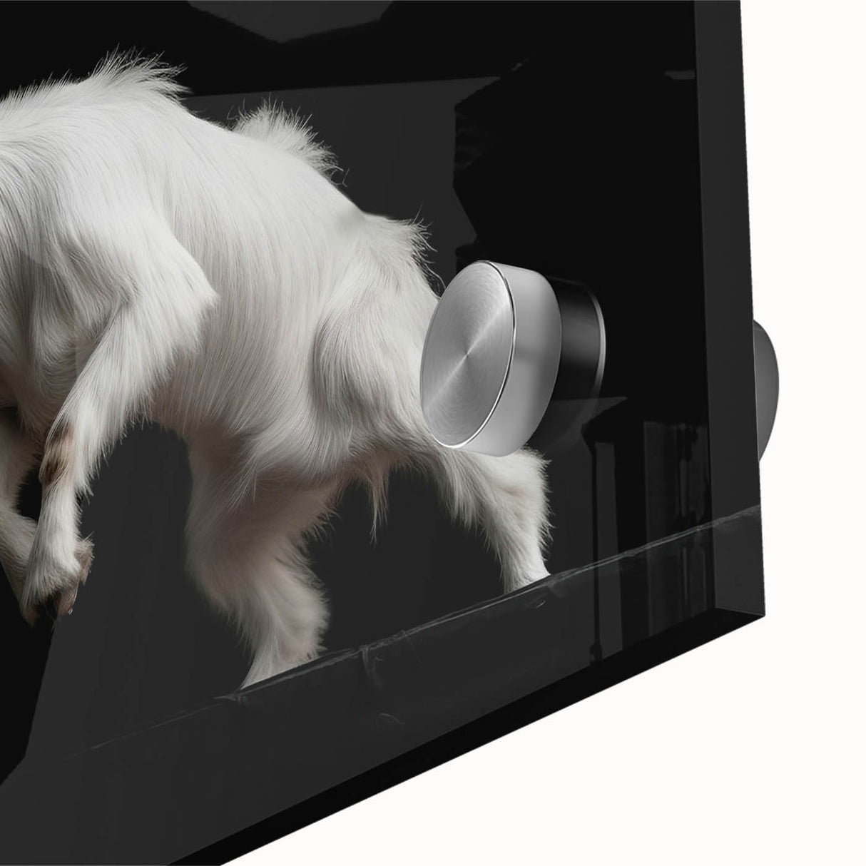 Close-up of a vibrant goat wall art design featuring detailed textures and colors, perfect for animal lovers and home decor enthusiasts, showcased on acrylic glass.