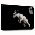 Acrylic glass wall art featuring a vibrant goat design from the "Animals of the Wild" collection, displayed from the side with decorative pins, perfect for animal lovers.