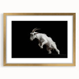 Framed wall art featuring a stylish goat design from the "Animals of the Wild" collection, with a gold mat and elegant frame, perfect for modern home decor.