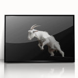 Framed wall art featuring a striking goat design in a contemporary black frame, showcasing intricate details and vibrant colors, perfect for animal lovers and modern decor enthusiasts.