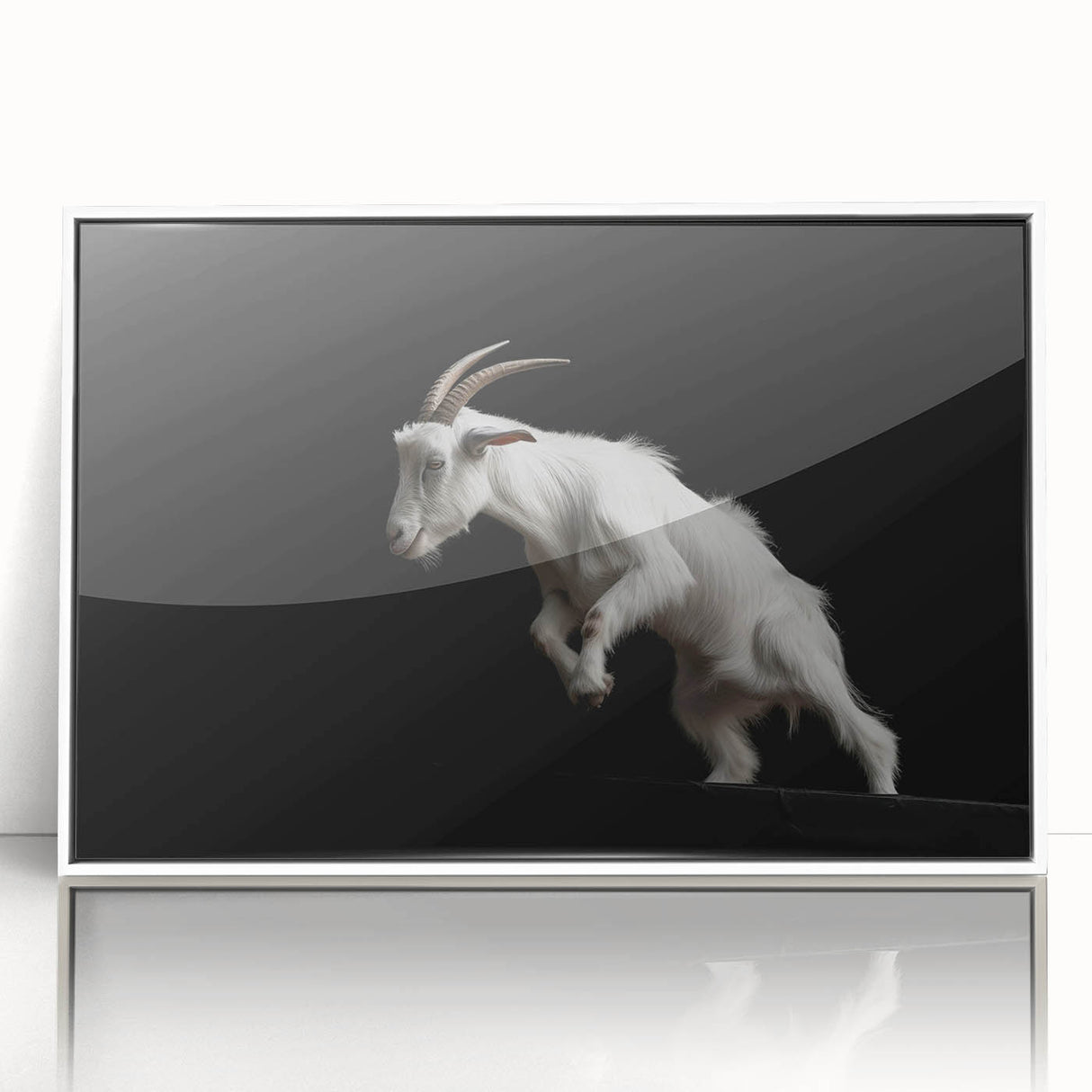 Framed wall art featuring a goat design from the "Animals: A Wild Life" collection, showcasing vibrant colors and intricate details, perfect for animal lovers and modern decor.
