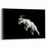Framed wall art canvas featuring a detailed goat design in a wild life theme, set against a black background, perfect for animal lovers and modern decor enthusiasts.