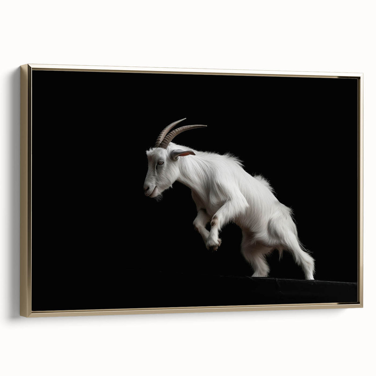 Framed canvas wall art featuring a stylish goat design in gold tones, showcasing intricate details and a modern aesthetic, perfect for animal lovers' home decor.