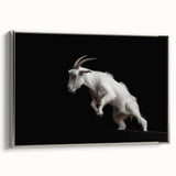 Framed wall art showcasing a silver side view of a majestic goat, part of the "Animals - A Wild Life" collection, designed to add elegance to any decor.