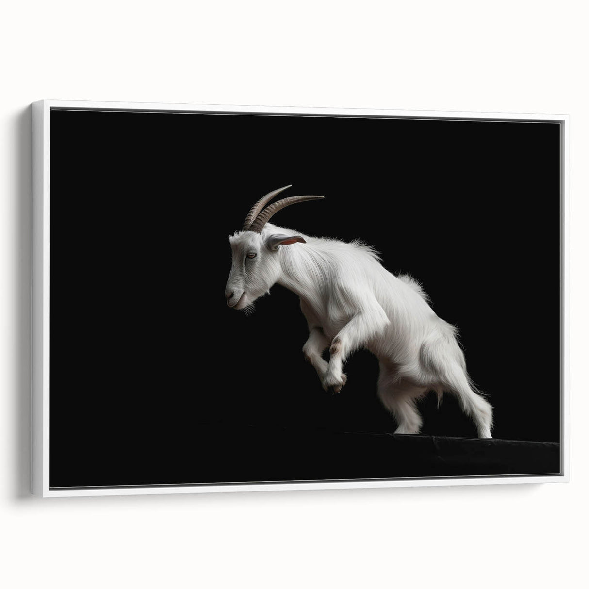 Framed wall art featuring a stylized goat design from the "Animals of the Wild" collection, showcasing intricate details and a white background, perfect for modern decor.