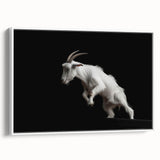 Framed wall art featuring a stylized goat design from the "Animals of the Wild" collection, showcasing intricate details and a white background, perfect for modern decor.