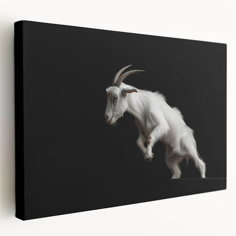 Side view of a stretched canvas wall art piece featuring a whimsical goat design within a vibrant wildlife theme, showcasing intricate details and vivid colors, perfect for animal lovers and home decor enthusiasts.