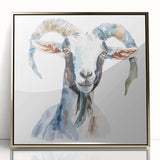Framed wall art featuring a striking goat design in an acrylic gold finish, showcasing vibrant colors and intricate details, ideal for animal lovers and home decor.